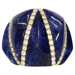 Giorgio viccinity 18kt Yellow gold ring with mountain shape Lapis and natural Di