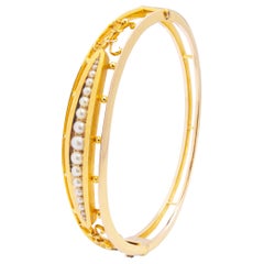 Antiker viktorianischer 15 Karat Gold & Saatperlen-Armreif