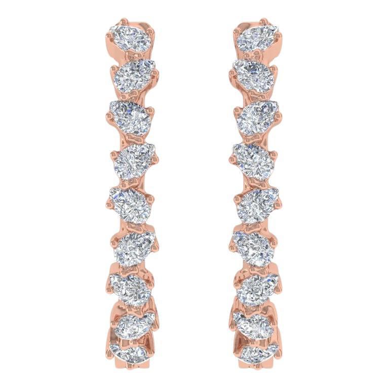 Pendientes de diamantes pera naturales de 0,80 quilates, claridad SI y color HI, oro rosa de 14 quilates