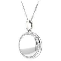 Round Locket Pendant Necklace 18k White Gold 45 Diamonds 0.5 ct Diameter 26.0 mm