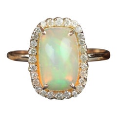 Nature 3.27 Ct Ethiopian Opal Pave Diamond Cocktail Ring Solid 14k Gold Ring.