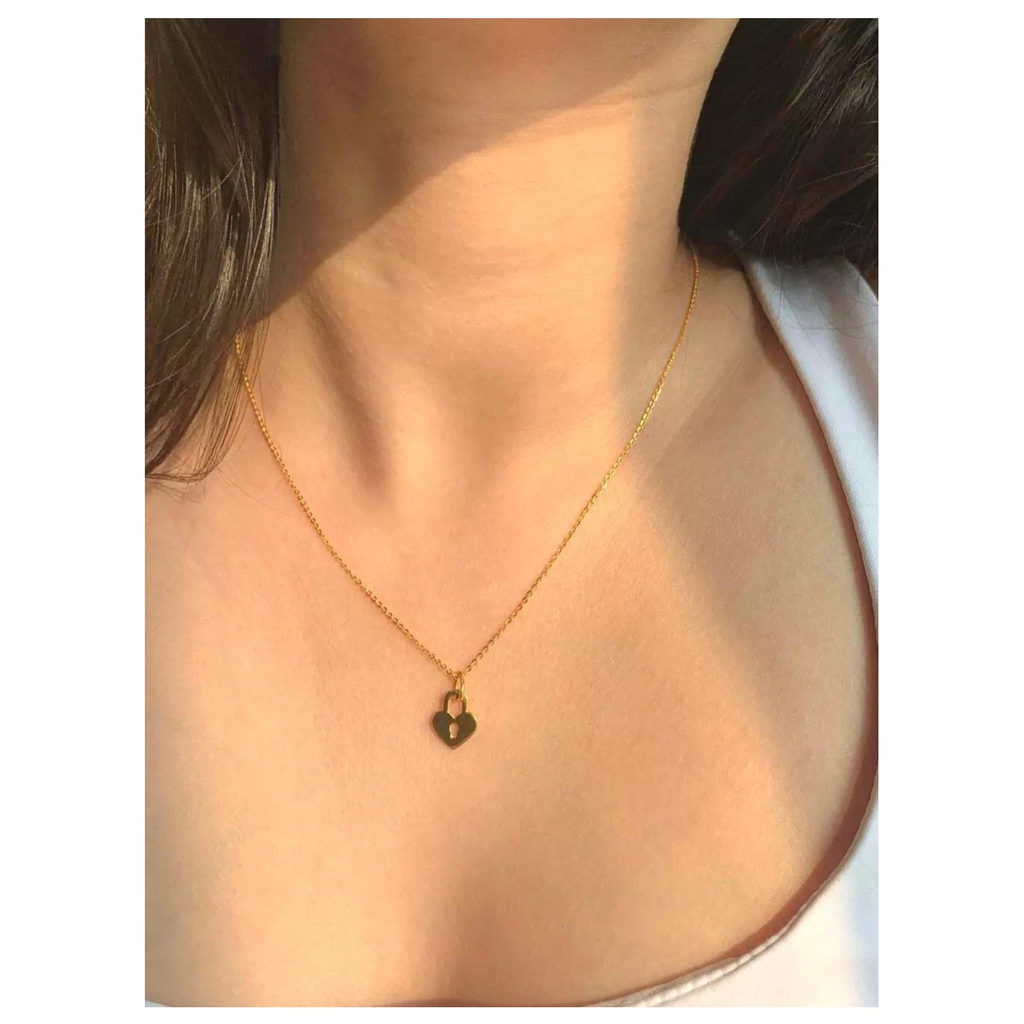 14K Solid Gold Heart Lock Pendant Minimalist lock Necklace For Girls Birthday.