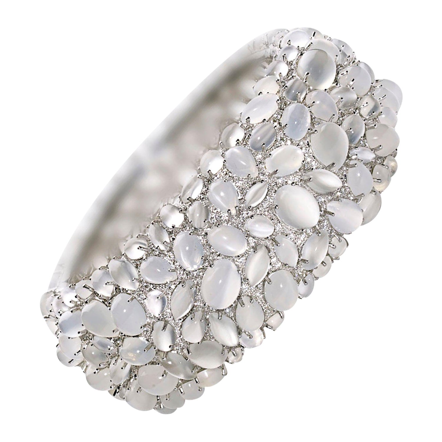 Modern Moonstone, Diamond and White Gold Bangle