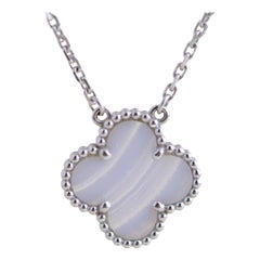 Van Cleef & Arpels Chalcedony White Gold Vintage Alhambra Pendant Necklace