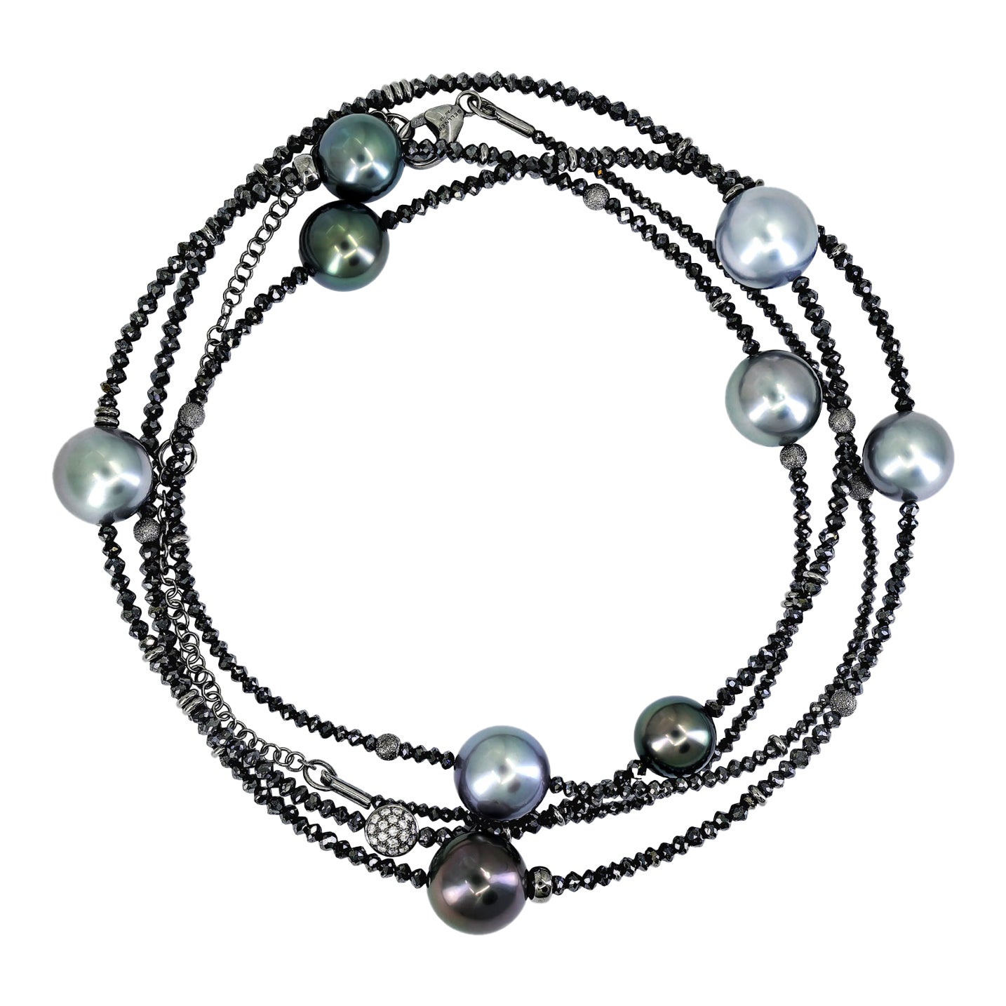 Collana lunga con perle di Tahiti e diamanti bianchi in oro 18k, Gellner 2024 in vendita