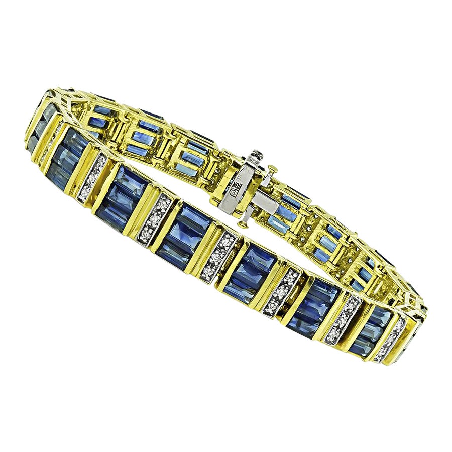 2.25ct Sapphire 1.70ct Diamond Gold Bracelet