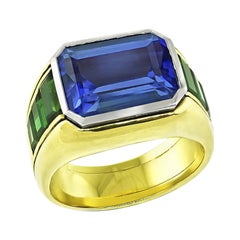 12.00ct Tanzanite Green Tourmaline Gold Ring