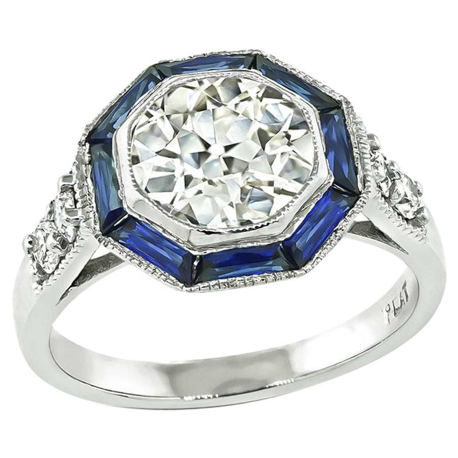 Bague de fiançailles 1,54ct diamant saphir