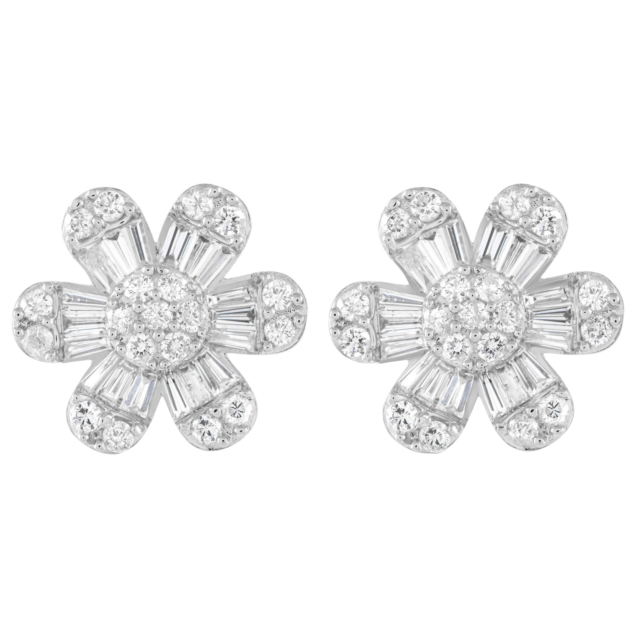 14K White Gold 1.25ct Diamond Flower Earrings