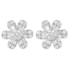 14K White Gold 1.25ct Diamond Flower Earrings