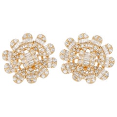 14K Yellow Gold 1.50ct Diamond Flower Earrings