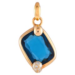 Pomellato Ritratto 18K Yellow Gold 0.16ct Diamond and London Blue Topaz Pendant