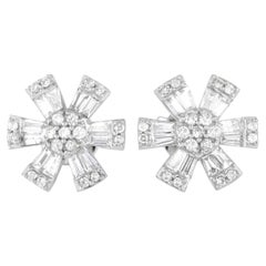14K White Gold 0.70ct Diamond Pinwheel Stud Earrings