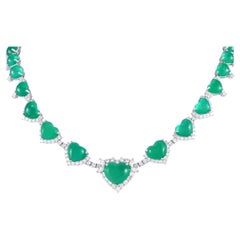 Platinum 5.84ct Diamond and Emerald Heart Necklace