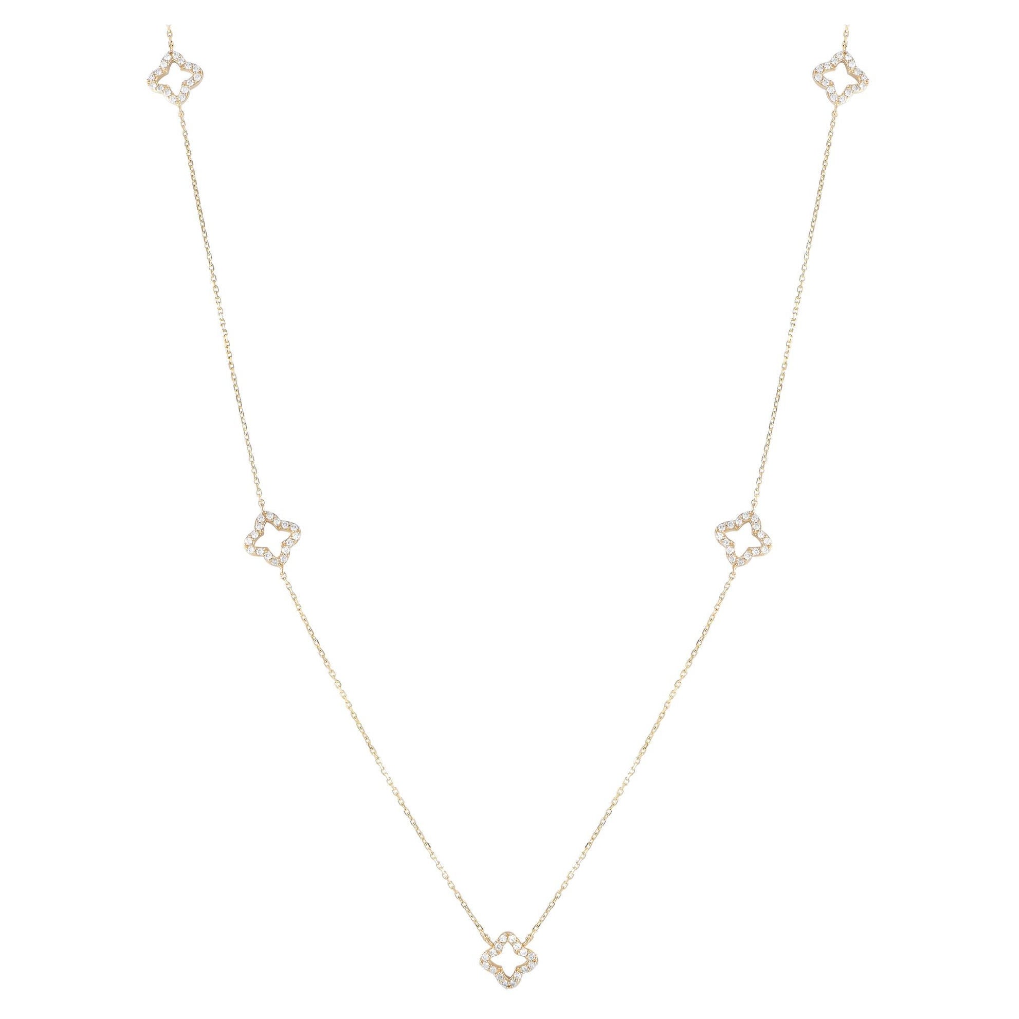 14K Yellow Gold 1.0ct Diamond Quatrefoil Station Necklace