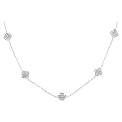14K White Gold 0.50ct Diamond Flower Station Necklace