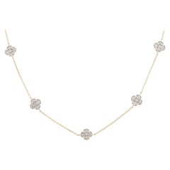 14K Yellow Gold 0.50ct Diamond Flower Station Necklace