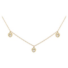 14K Yellow Gold 0.10ct Diamond Heart Station Necklace