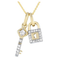 14K Yellow Gold 0.10ct Diamond Lock and Key Necklace