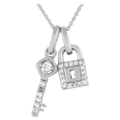 14K White Gold 0.10ct Diamond Lock and Key Necklace