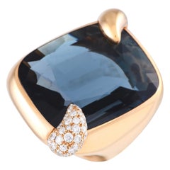 Pomellato Ritratto 18K Yellow Gold 0.53ct Diamond and London Blue Topaz Ring