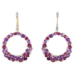 Casato 18K Yellow Gold 0.85ct Diamond, Amethyst, and Rhodolite Earrings