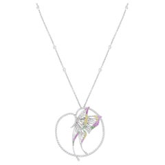 Bucherer 18K White Gold 2.20ct Diamond Sapphire and Tsavorite Butterfly Necklace