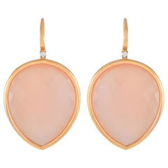 Casato 18K Yellow Gold 0.10ct Diamond and Pink Chalcedony Drop Earrings