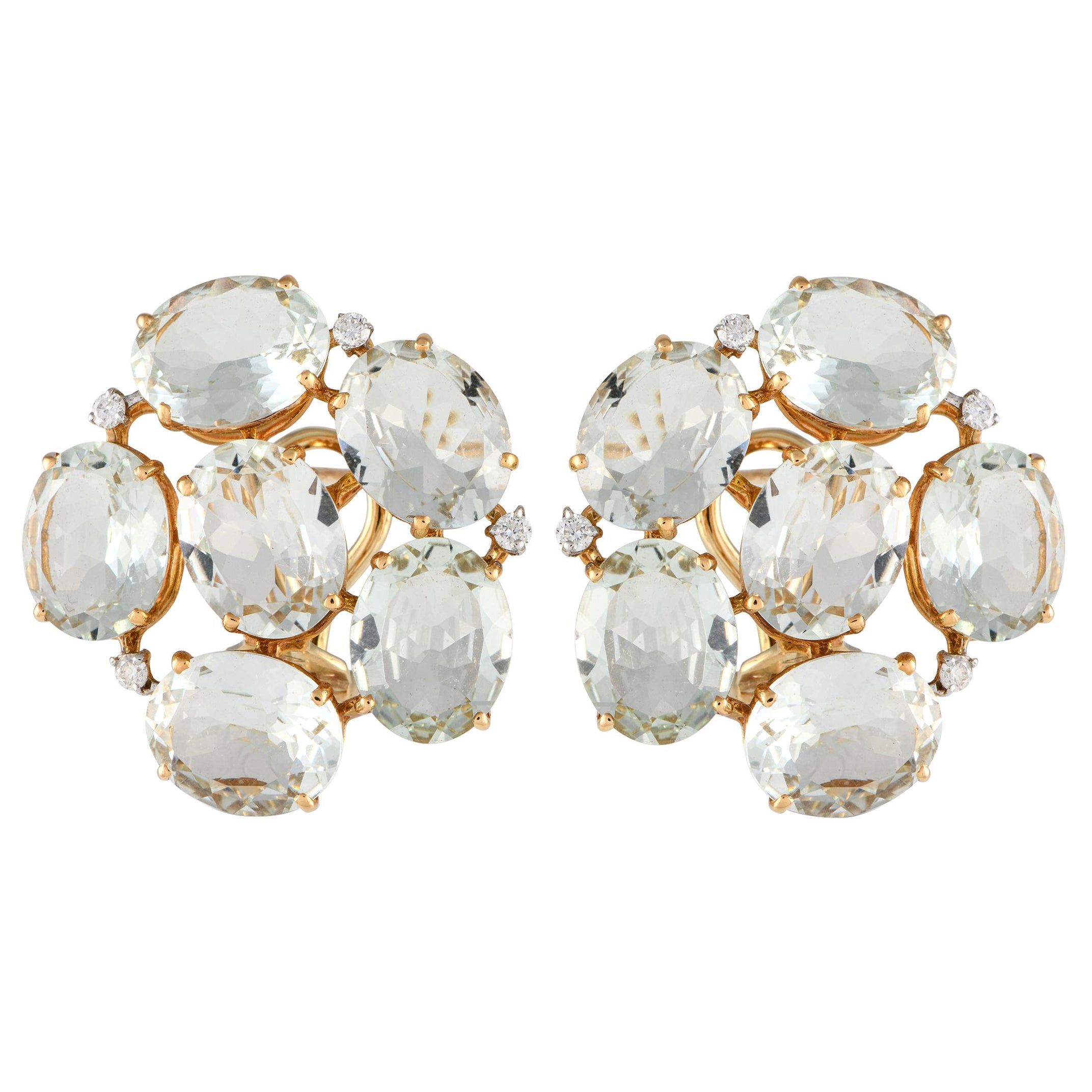 Casato 18K Yellow Gold 0.10ct Diamond and Prasiolite Earrings