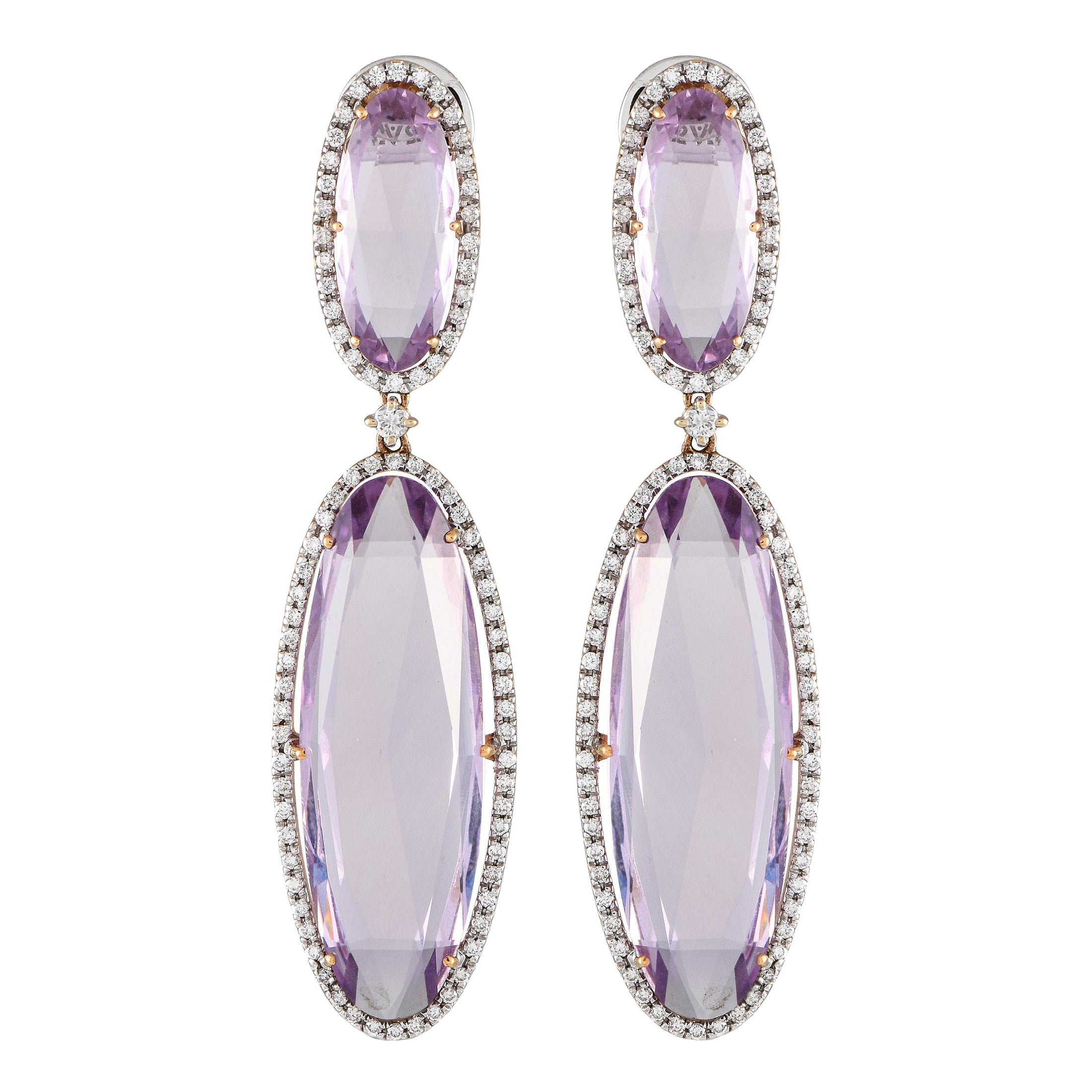 Casato 18K Yellow Gold 1.75ct Diamond and Amethyst Vintage Style Earrings