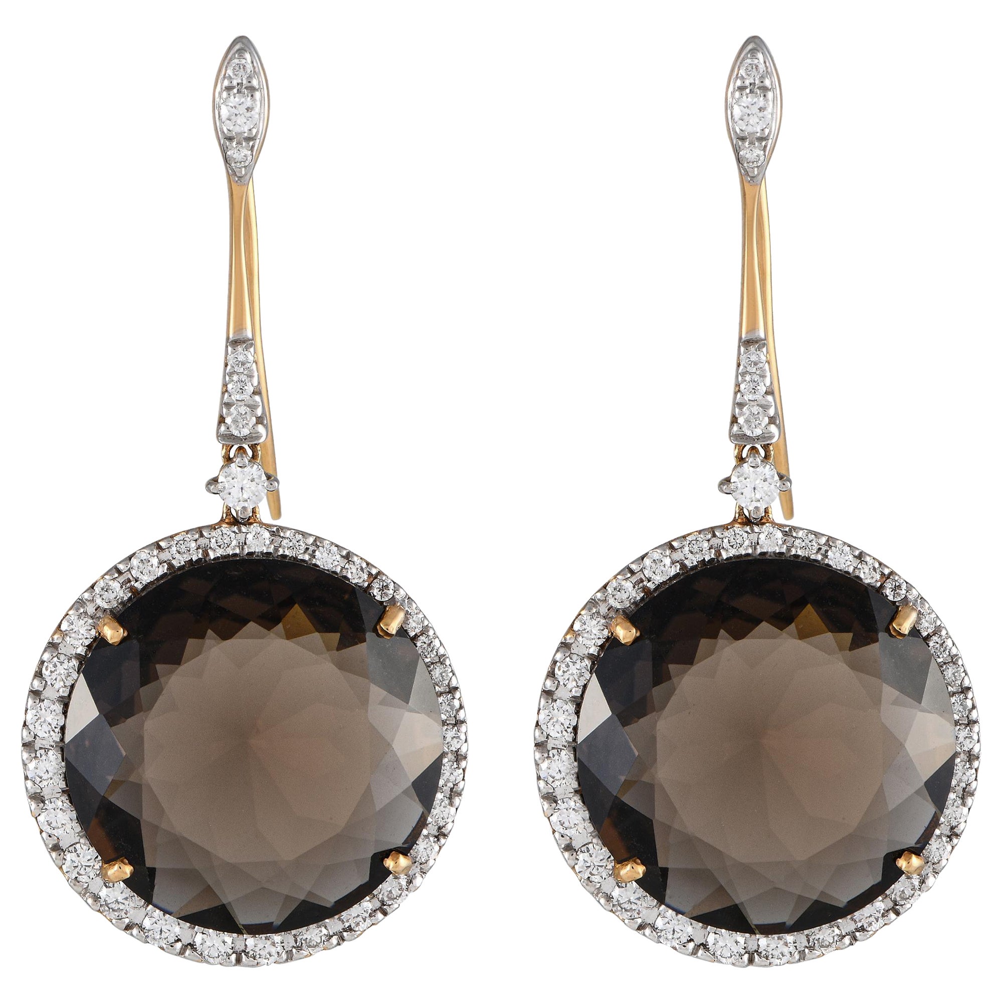 Casato 18K Yellow Gold 1.12ct Diamond and Smokey Quartz Drop Earrings