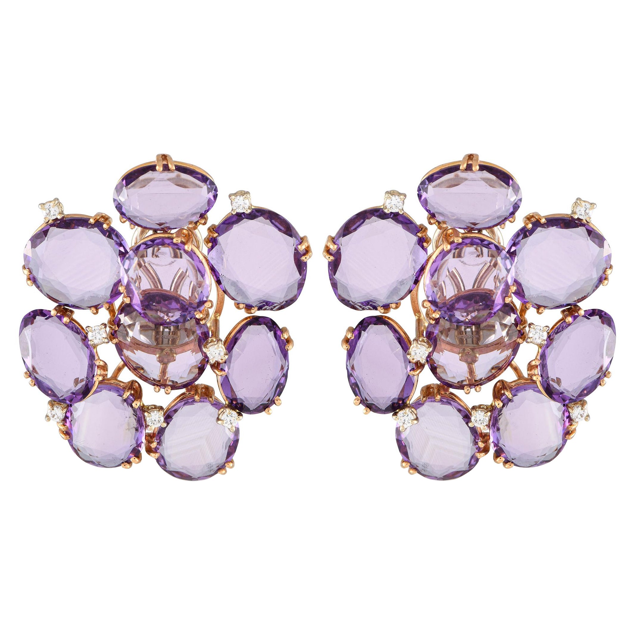 Casato 18K Rose Gold 0.28ct Diamond and Amethyst Earrings