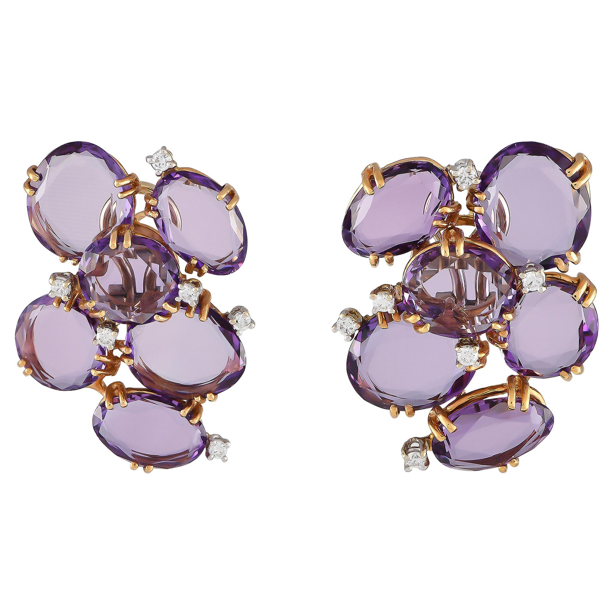 Casato 18K Yellow Gold 0.36ct Diamond and Amethyst Earrings