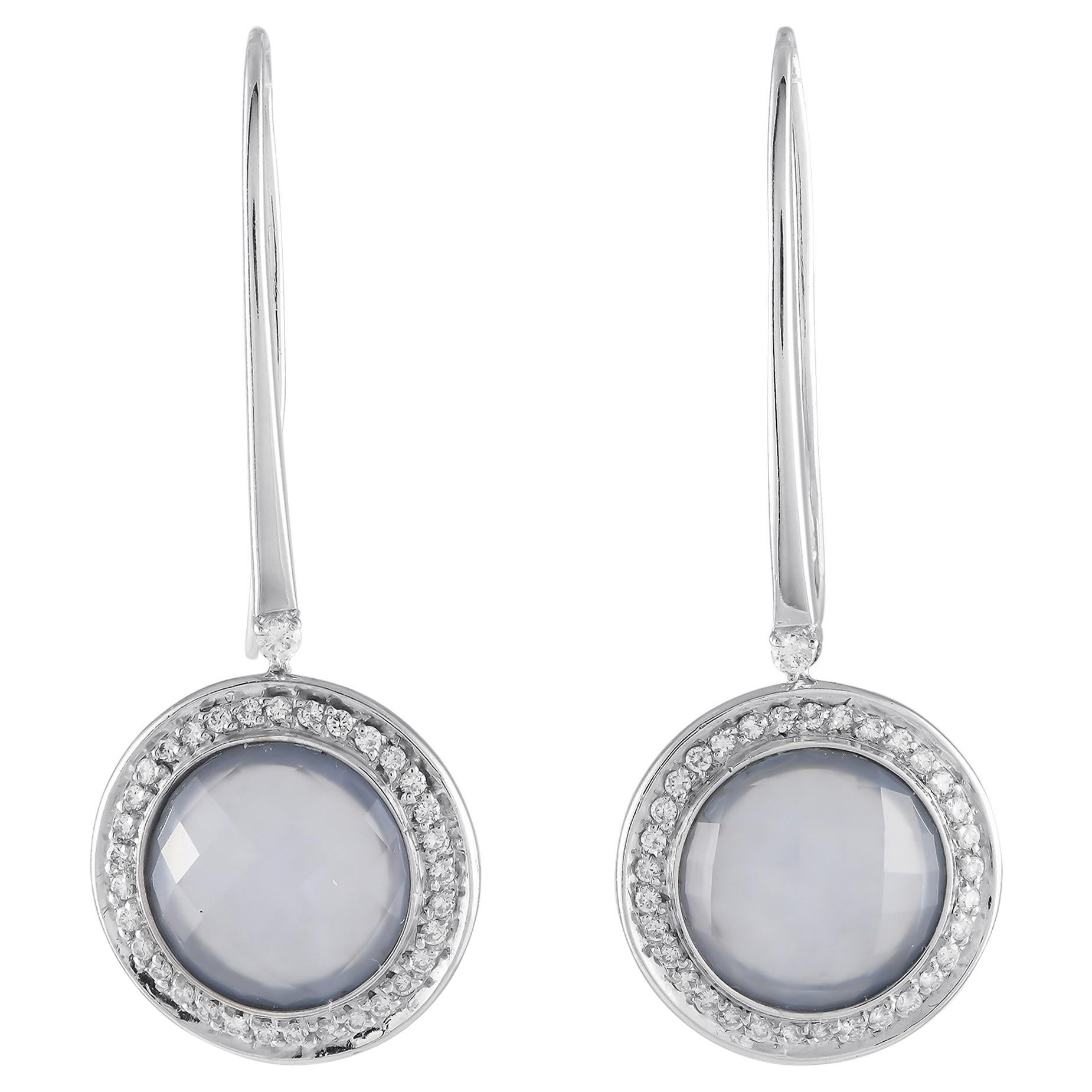 Casato 18K White Gold 0.65ct Diamond and Chalcedony Drop Earrings