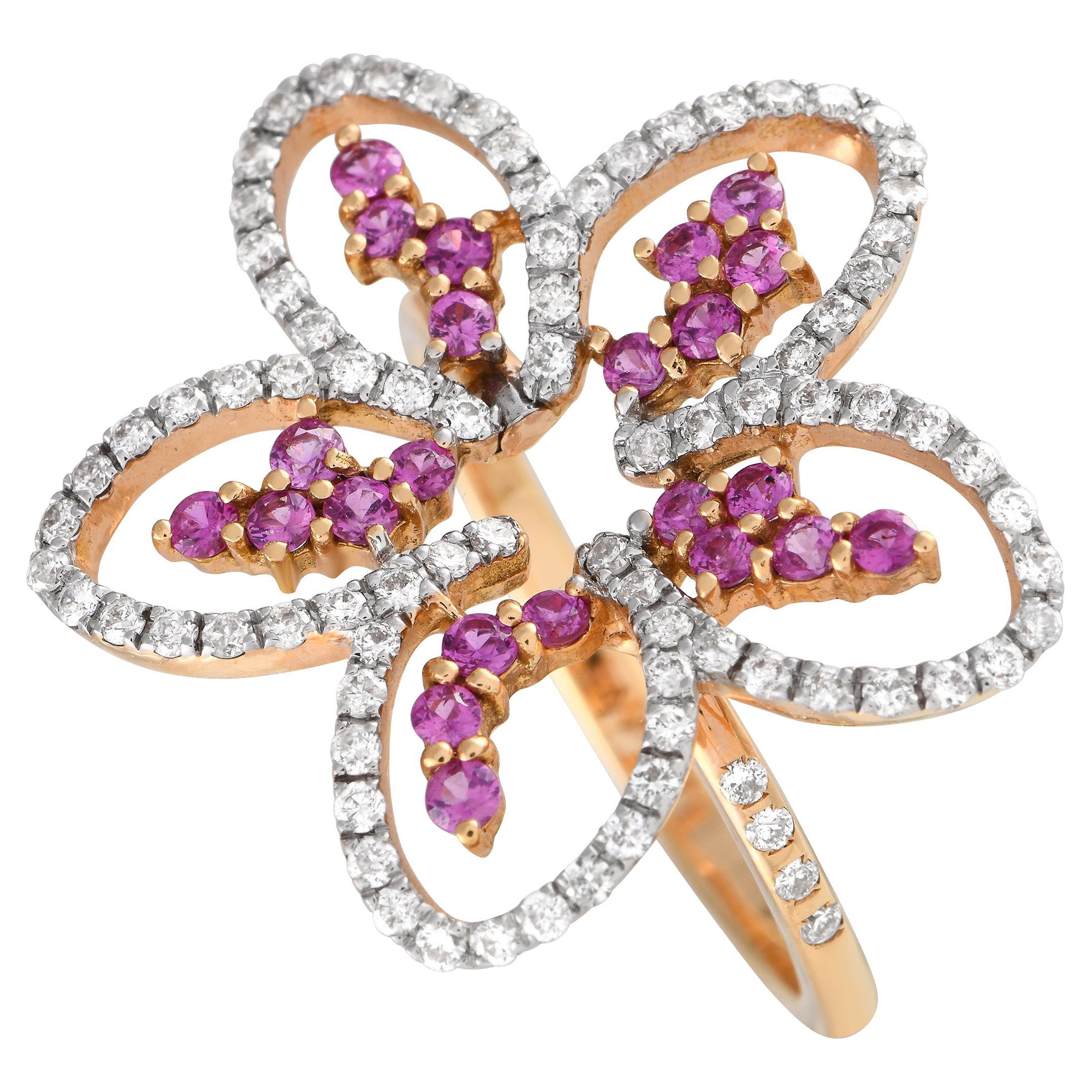 Casato 18K Yellow Gold 0.60ct Diamond and Sapphire Dainty Flower Ring