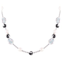 Marina B. 18K White Gold 4.5ct Diamond, Onyx, Pearl and Aqua Necklace