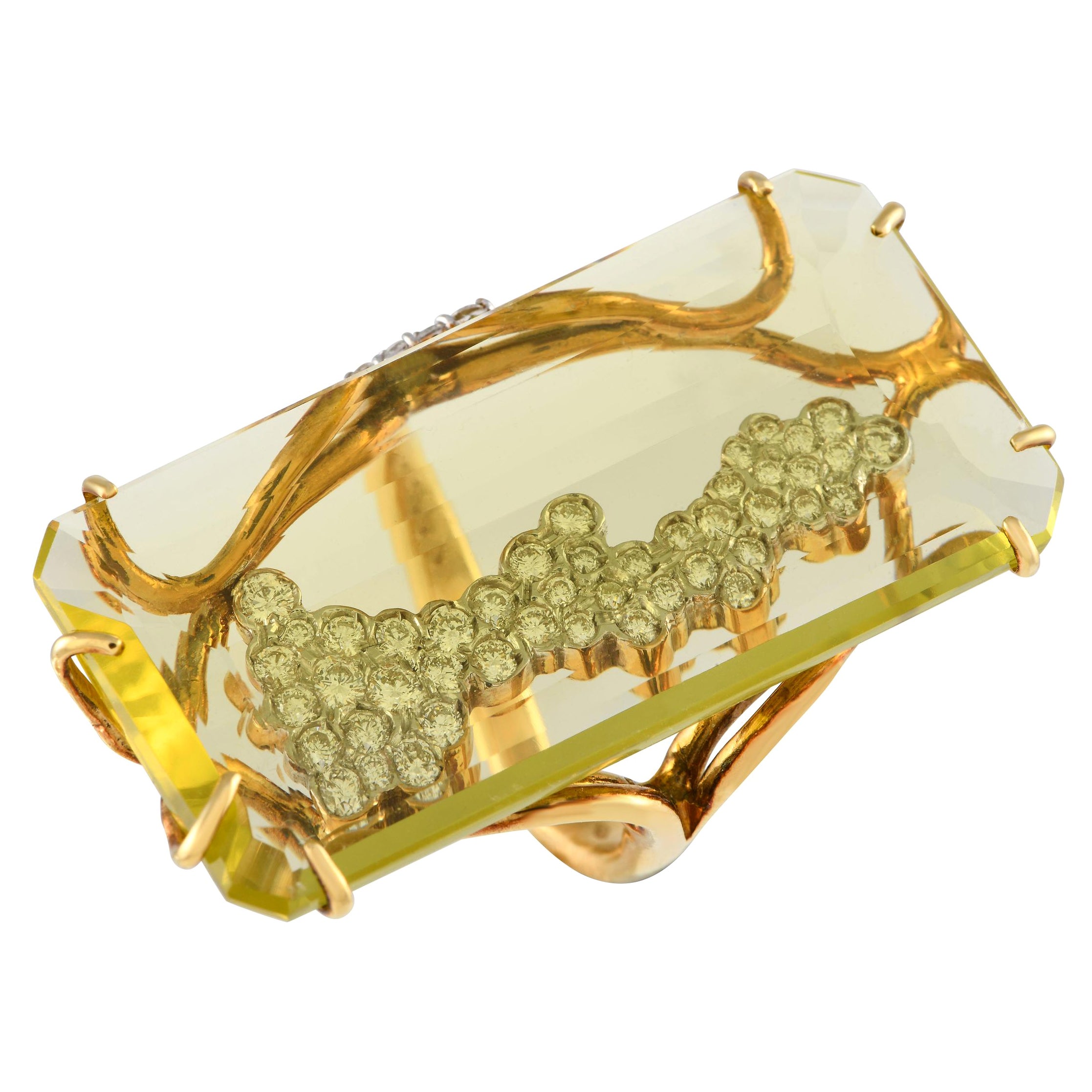 Casato 18K Yellow Gold 1.0ct Diamond and Lemon Quartz Ring