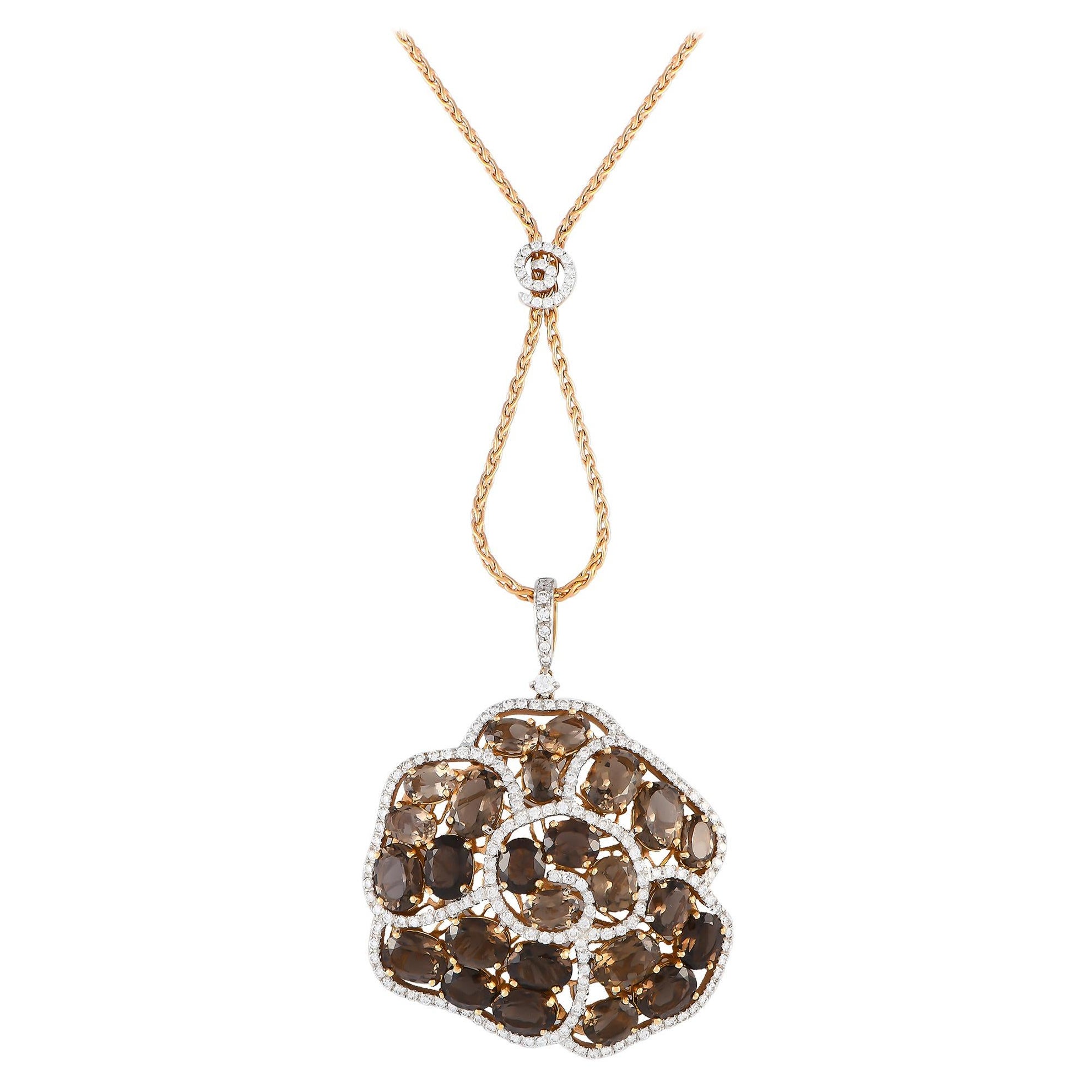 Casato 18K Rose Gold 1.57ct Diamond and Smoky Quartz Pendant Necklace