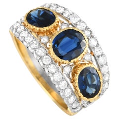 Buccellati, bague en or blanc et jaune 18 carats, diamant et saphir 1,20 carat