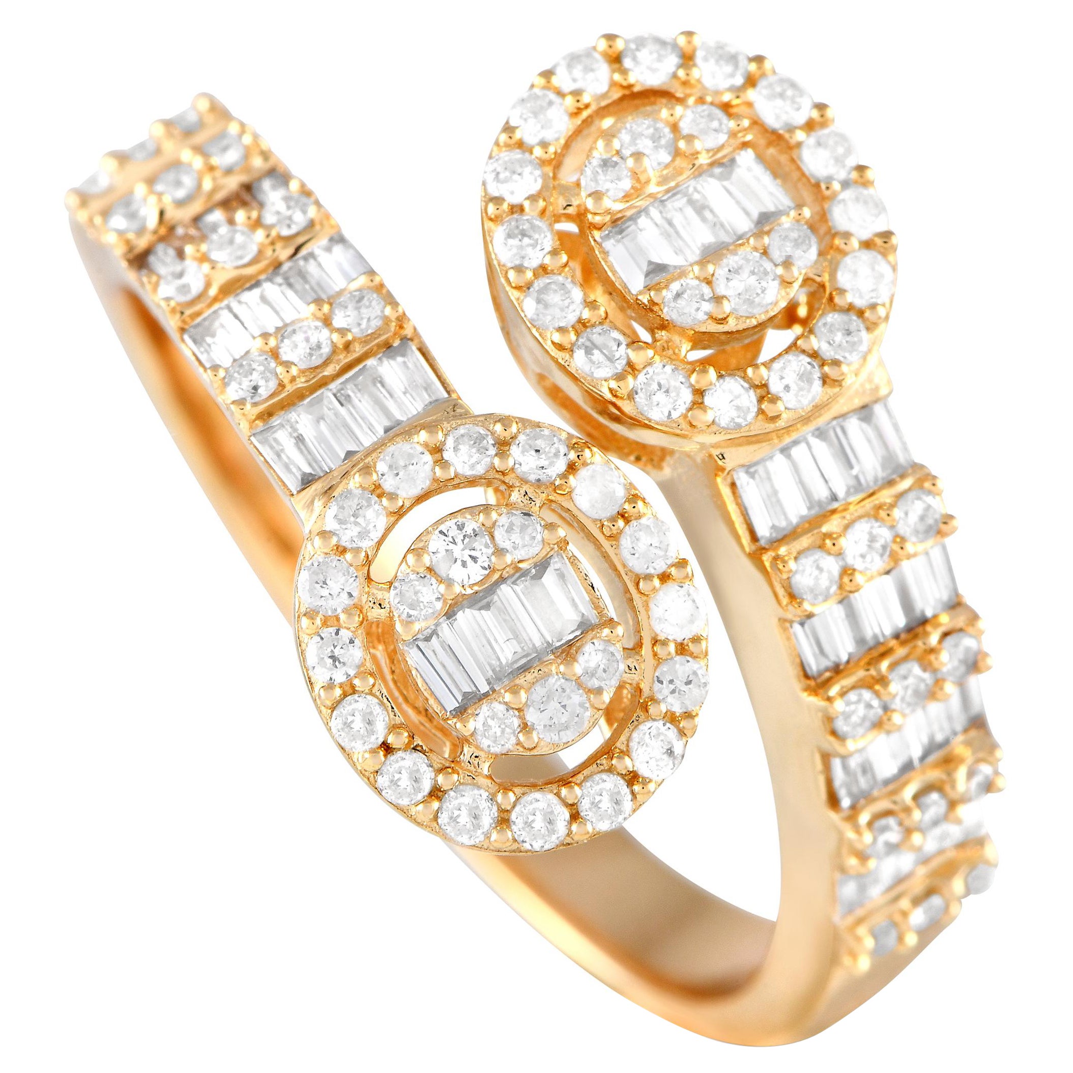 14K Gelbgold 0,65 Karat Diamant Halo-Cluster Bypass-Ring mit Bypass