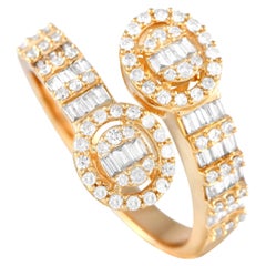 14K Yellow Gold 0.65ct Diamond Halo Cluster Bypass Ring