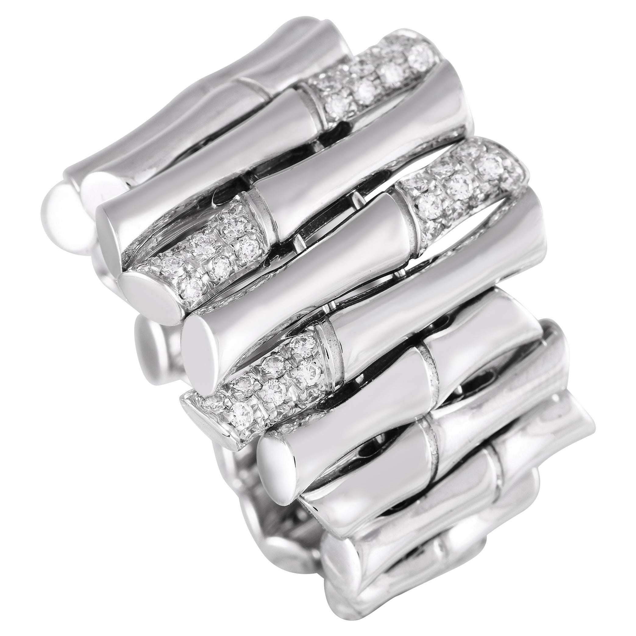 Gucci Bamboo 18K White Gold 0.40ct Diamond Ring For Sale at 1stDibs