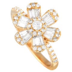 14K Yellow Gold 0.81ct Diamond Flower Ring