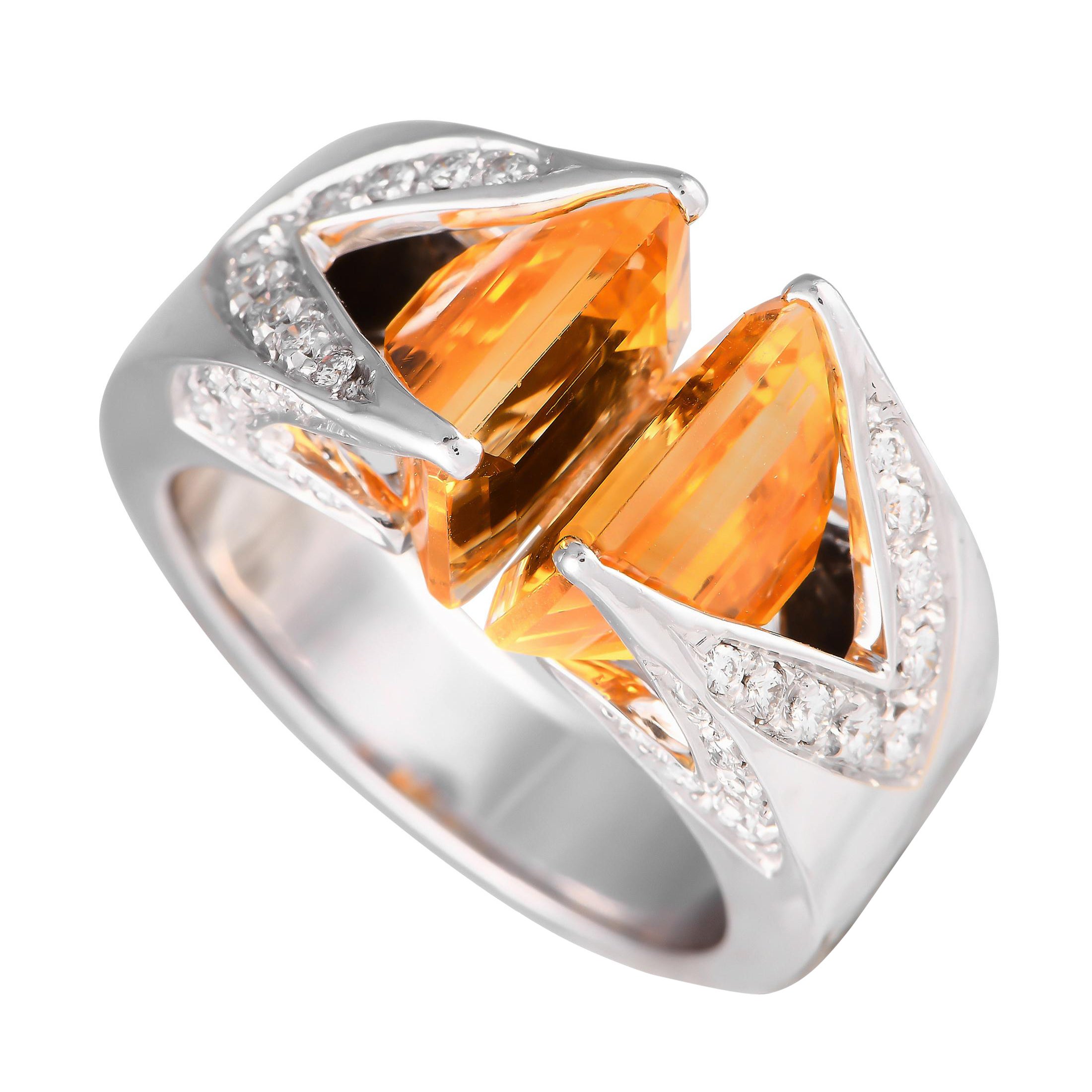 Anillo M.Panelli de oro blanco de 18 quilates con diamantes y citrino de 0,25 quilates