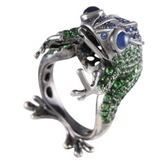 18K White Gold Tsavorite and Sapphire Frog Ring