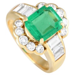 18K Yellow Gold 1.50ct Diamond and Emerald Ring