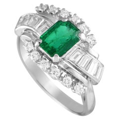Mikimoto Platinum 0.65ct Diamond and Emerald Ring