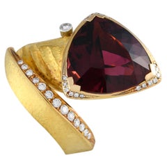 18K Yellow Gold 0.35ct Diamond and Tourmaline Ring