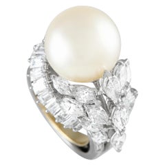 Platinum 4.65ct Diamond and Pearl Ring