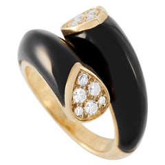 Van Cleef & Arpels 18K Yellow Gold 0.30ct Diamond and Onyx Bypass Ring